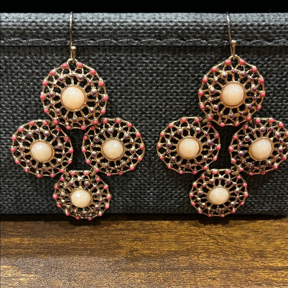 Trendy Pink and Gold Chandelier Earrings